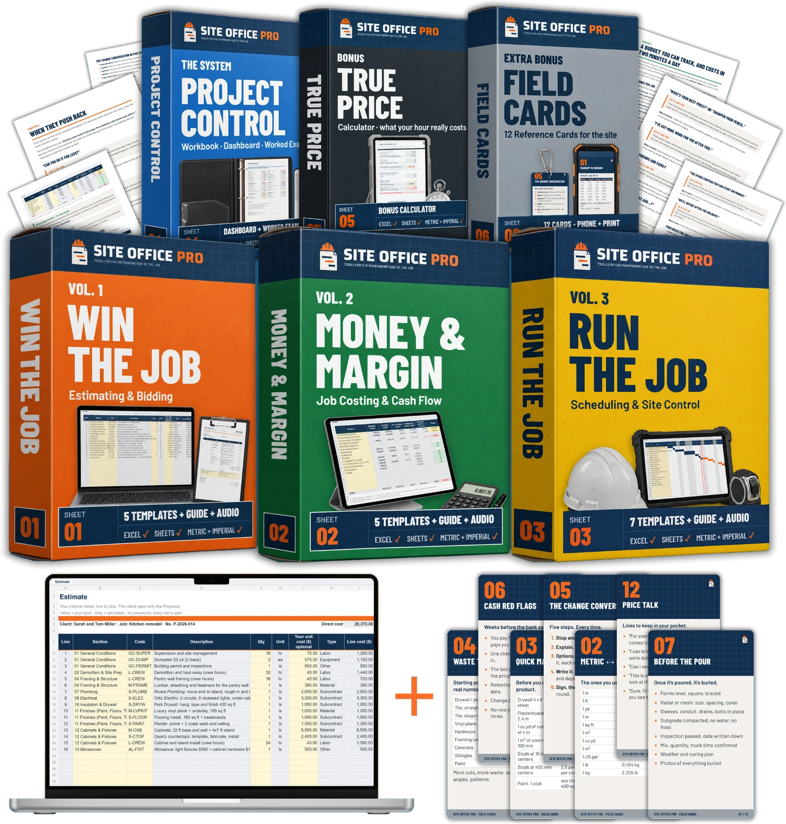 The six Site Office Pro boxes stacked together, the full toolkit